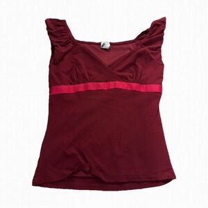 San Joy Burgundy Top with Pink Detail